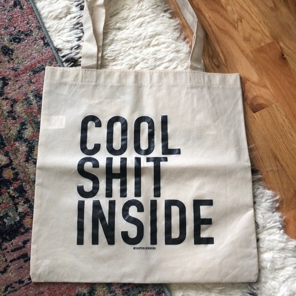 Cool Shit Inside Tote Bag Neutral Print Golden Gems Farmers Market Shopper Baggu - Picture 4 of 7